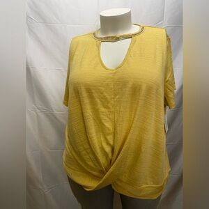 Yellow Women's Top with Embellished Neckline